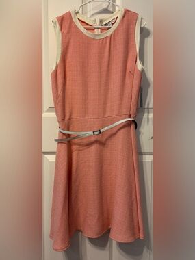 NWT - AA Studio AA - Sleeveless Coral Midi Dress with White Trim and Belt